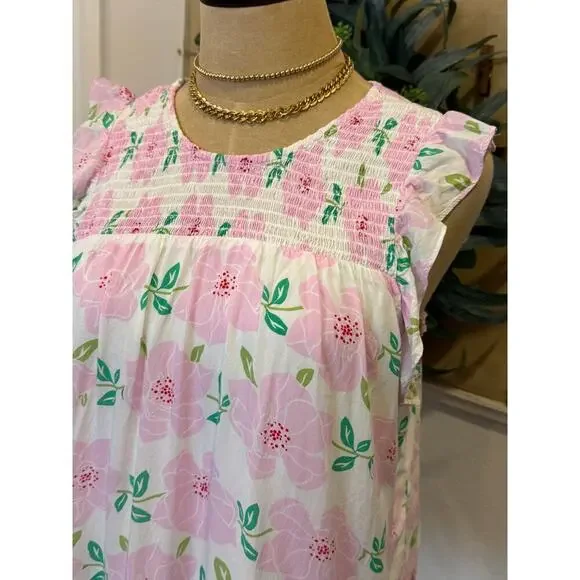 DRAPER JAMES Pink Floral Ruffle Sleeve Shirt Top Women size S Romantic Ruffles - Picture 2 of 8